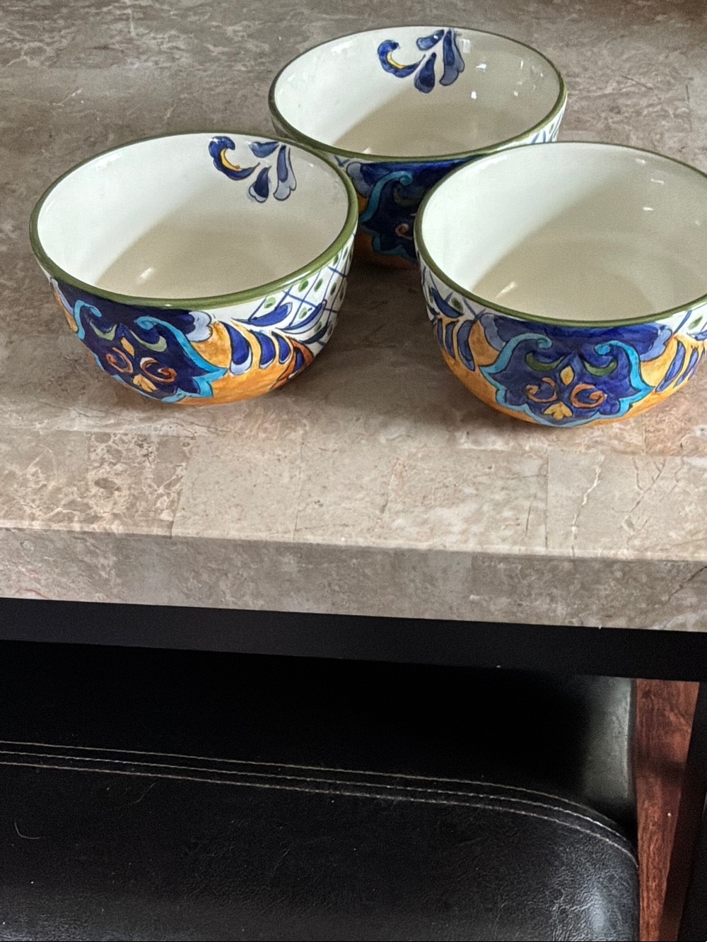 Set of 3 Hand-Painted  MAXCERA  Bowls in Blue and Yellow